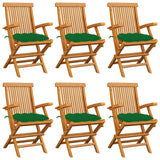 Chaises de jardin avec coussins vert lot de 6 Bois teck massif