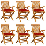 Chaises de jardin avec coussins rouge lot de 6 Bois teck massif