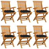 Chaises de jardin avec coussins noir lot de 6 Bois teck massif