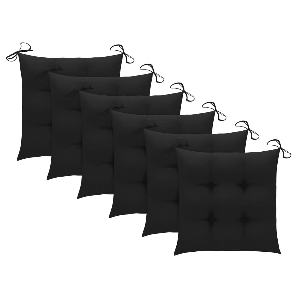 Chaises de jardin avec coussins noir lot de 6 Bois teck massif