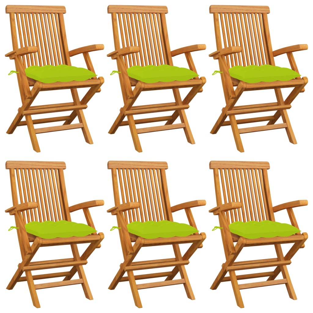 Chaises de jardin avec coussins vert vif lot de 6 Bois teck