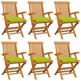 Chaises de jardin avec coussins vert vif lot de 6 Bois teck