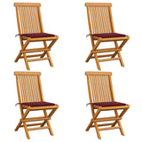 Chaises de jardin avec coussins rouge bordeaux lot de 4 Teck