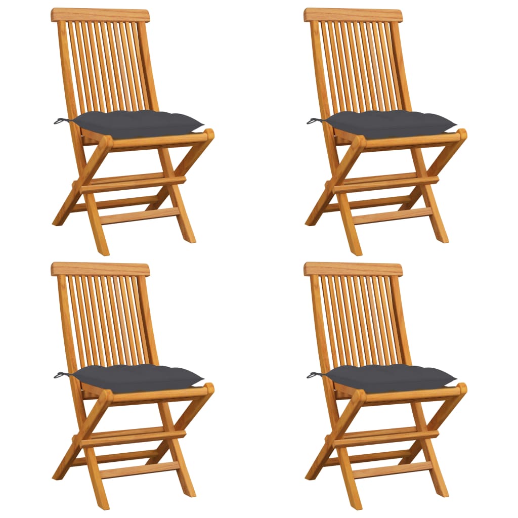 Chaises de jardin et coussins anthracite lot de 4 Bois de teck