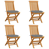 Garden chairs and grey cushions set of 4 solid teak wood