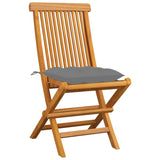 Garden chairs and grey cushions set of 4 solid teak wood