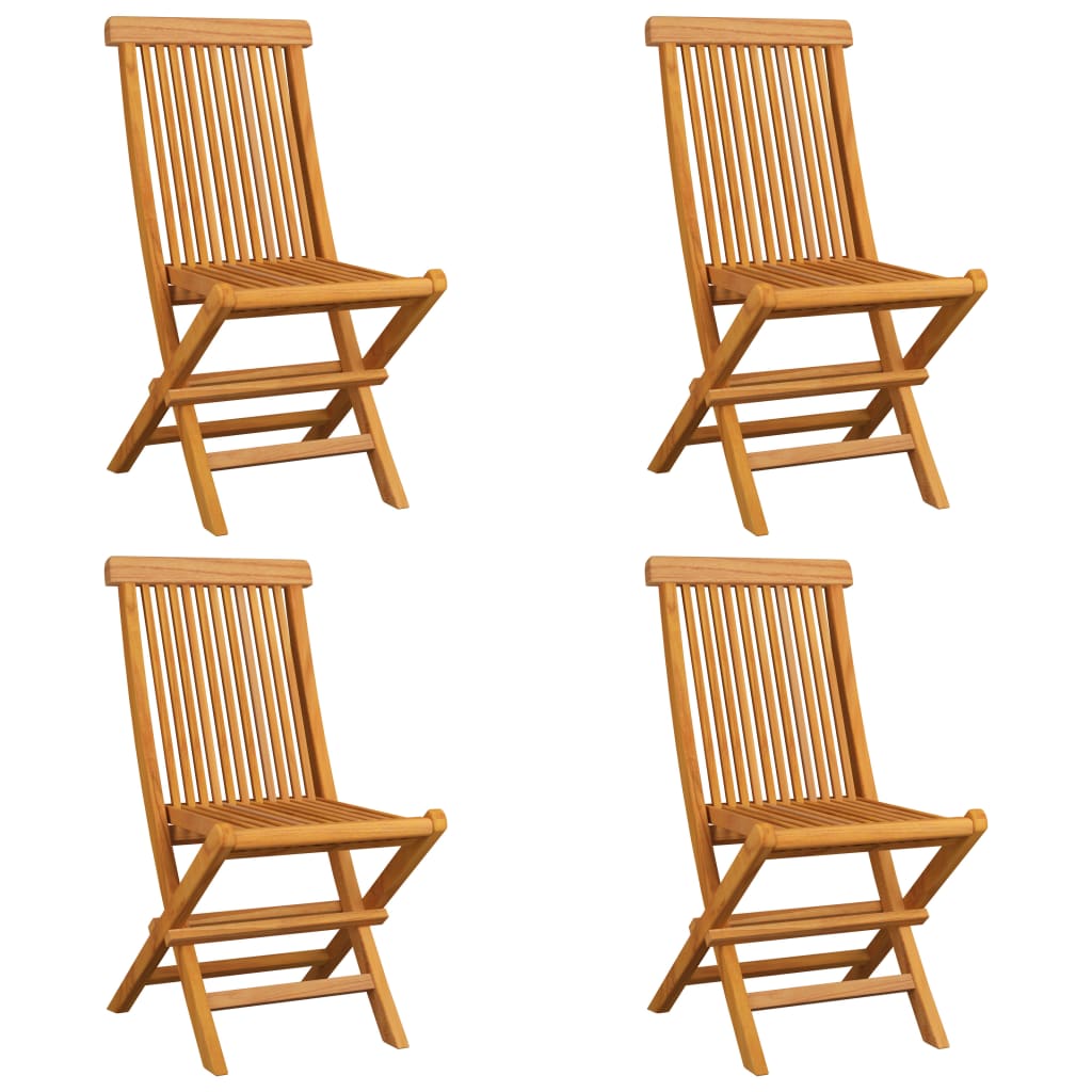 Garden chairs and grey cushions set of 4 solid teak wood