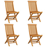 Garden chairs and grey cushions set of 4 solid teak wood