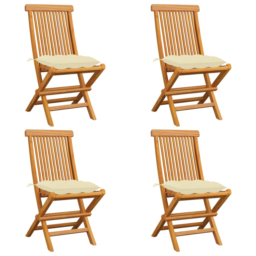 Chaises de jardin et coussins blanc crème lot de 4 Teck massif