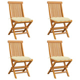 Chaises de jardin et coussins blanc crème lot de 4 Teck massif