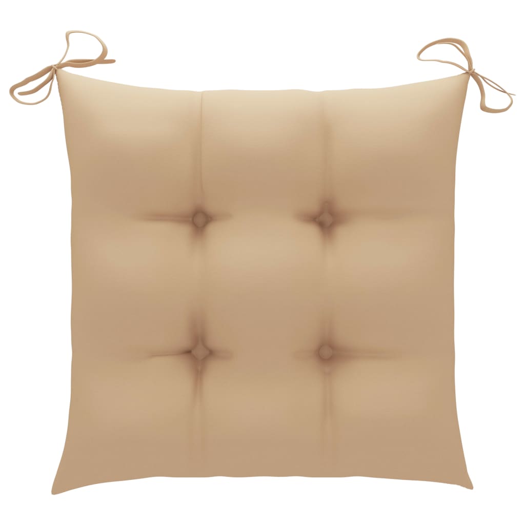 Beige Gartenstühle und Kissen, 4er-Set, massives Teakholz