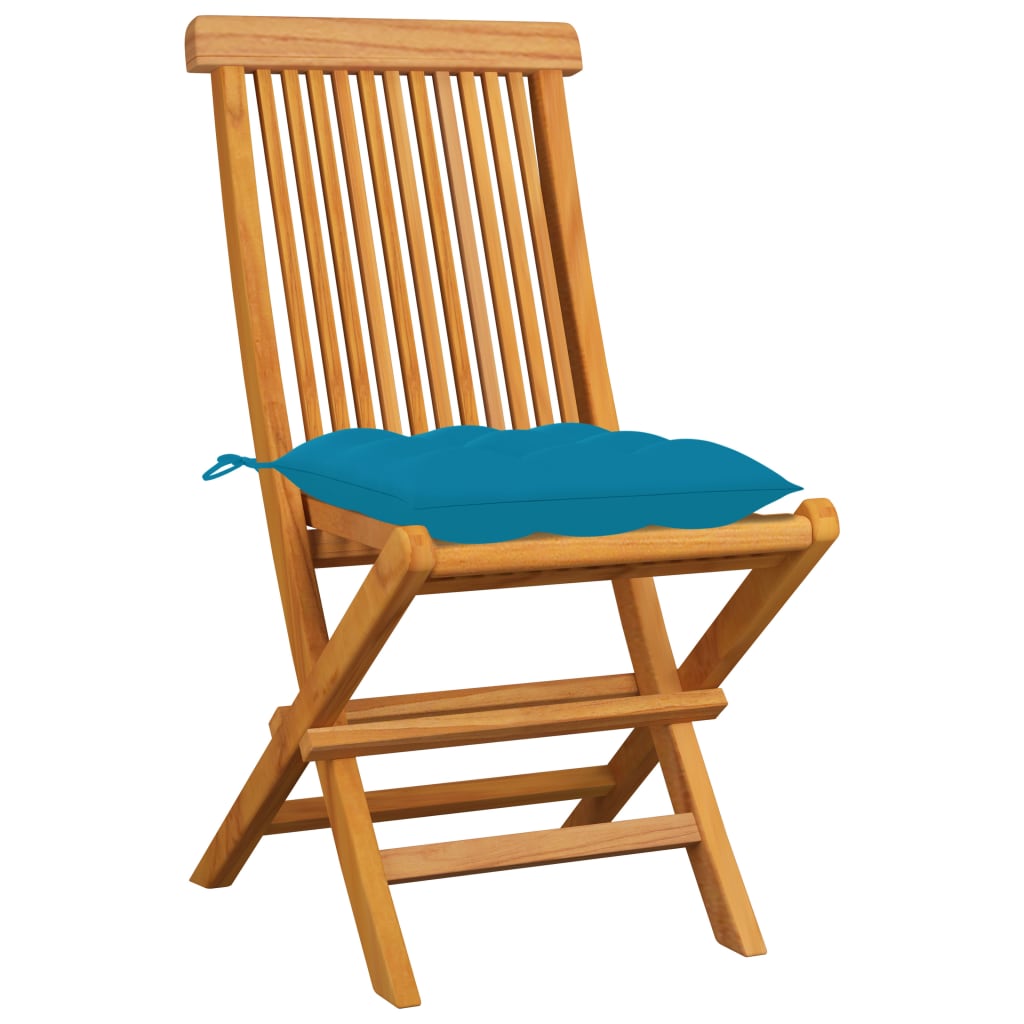 Garden chairs with light blue cushions set of 4 solid teak