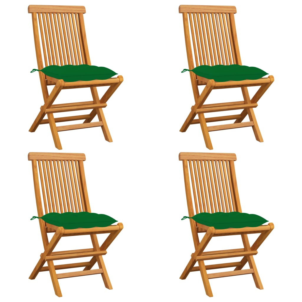 Chaises de jardin et coussins vert lot de 4 Bois de teck massif