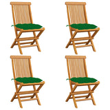 Chaises de jardin et coussins vert lot de 4 Bois de teck massif