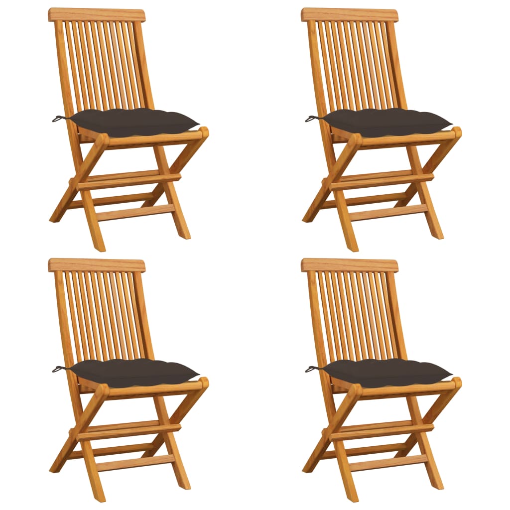 Chaises de jardin et coussins taupe lot de 4 Bois teck massif