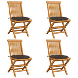 Chaises de jardin et coussins taupe lot de 4 Bois teck massif