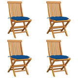 Chaises de jardin et coussins bleu lot de 4 Bois de teck massif