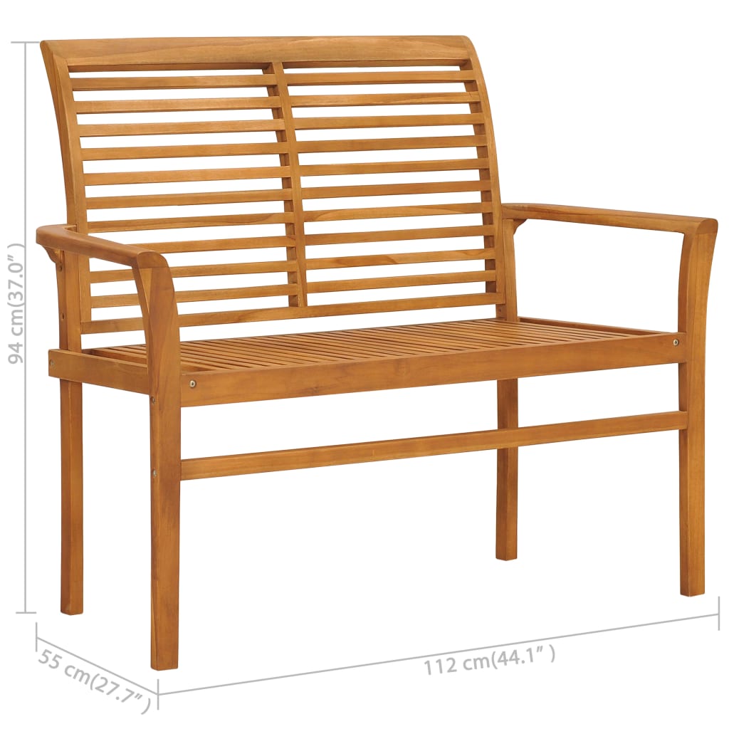 Banc de jardin avec coussin gris 112 cm Bois de teck massif