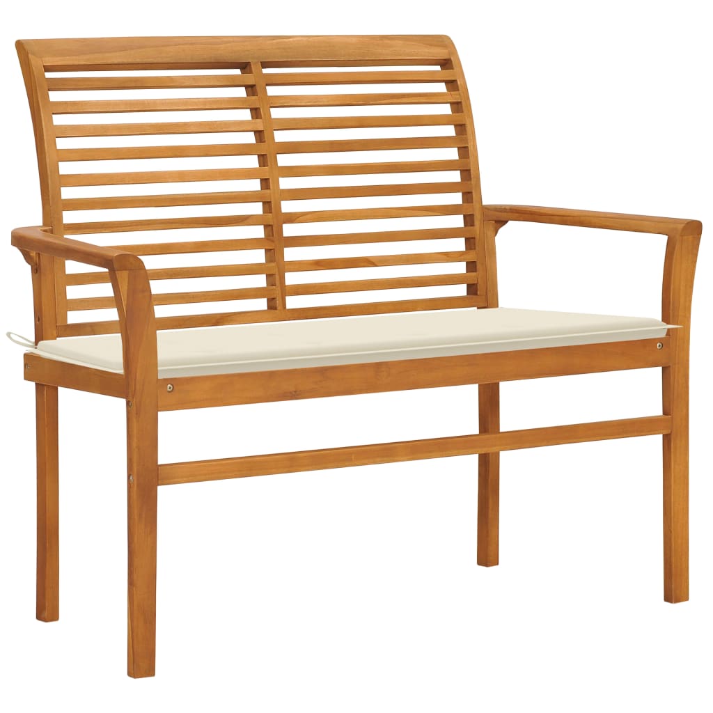 Banc de jardin avec coussin crème 112 cm Bois de teck massif