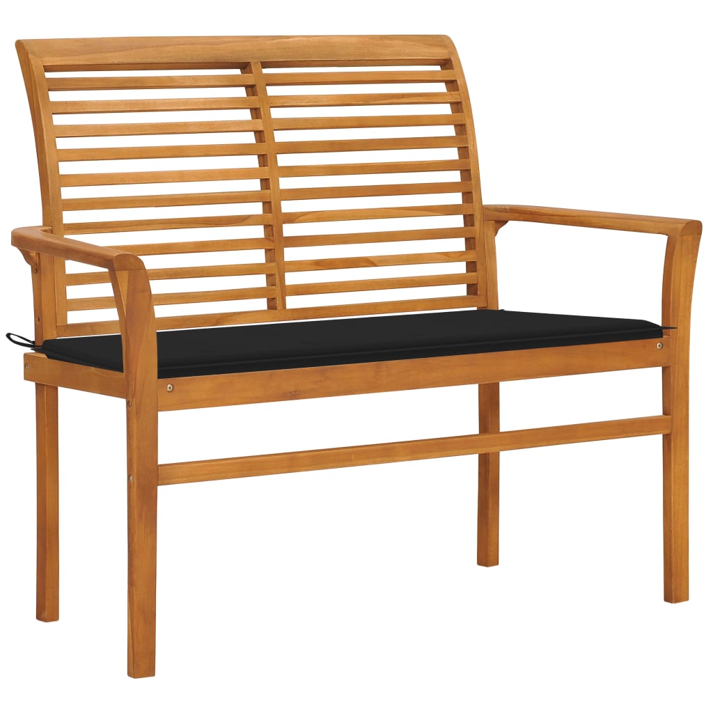 Banc de jardin avec coussin noir 112 cm Bois de teck massif