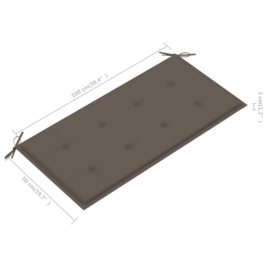 Gartenbank mit taupefarbenem Kissen 112 cm Massives Teakholz