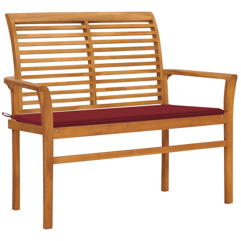 Banc de jardin avec coussin rouge bordeaux 112 cm Teck massif