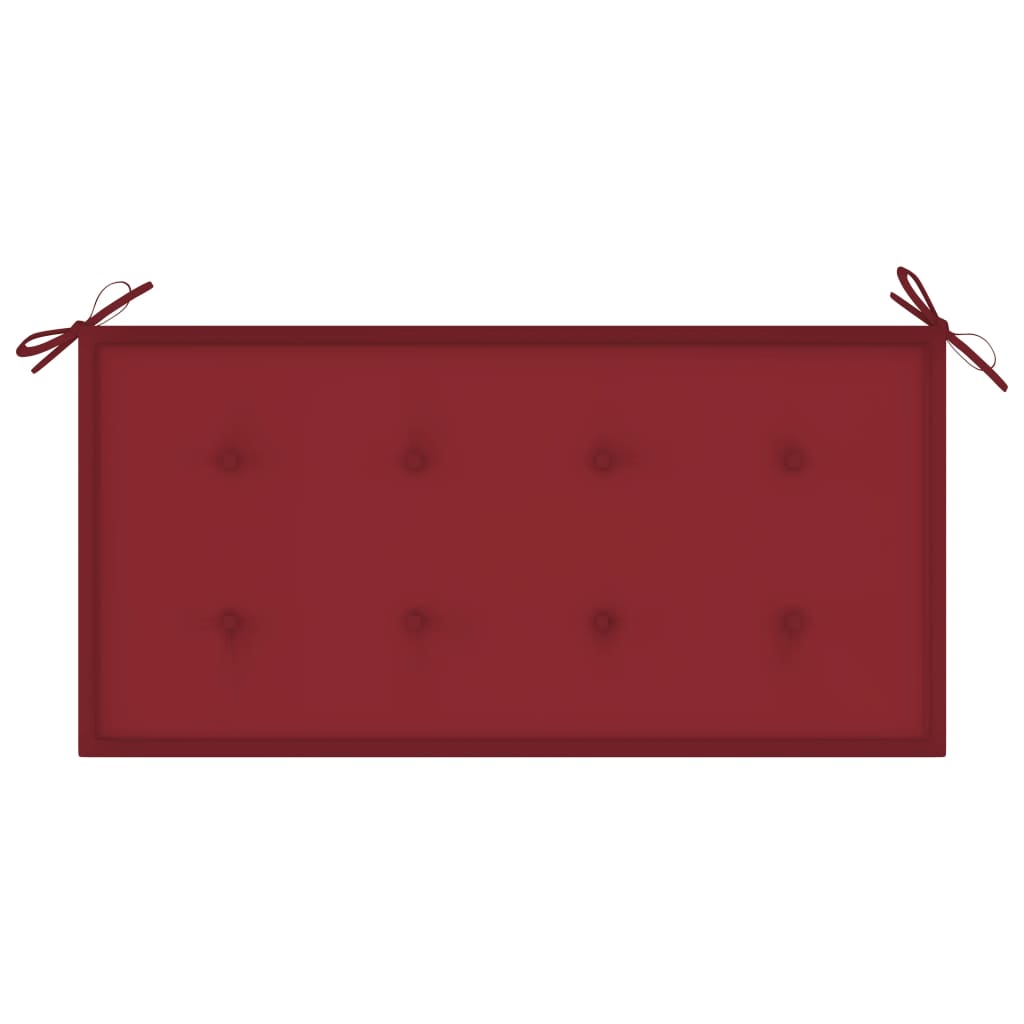 Banc de jardin avec coussin rouge bordeaux 112 cm Teck massif