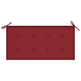 Banc de jardin avec coussin rouge bordeaux 112 cm Teck massif