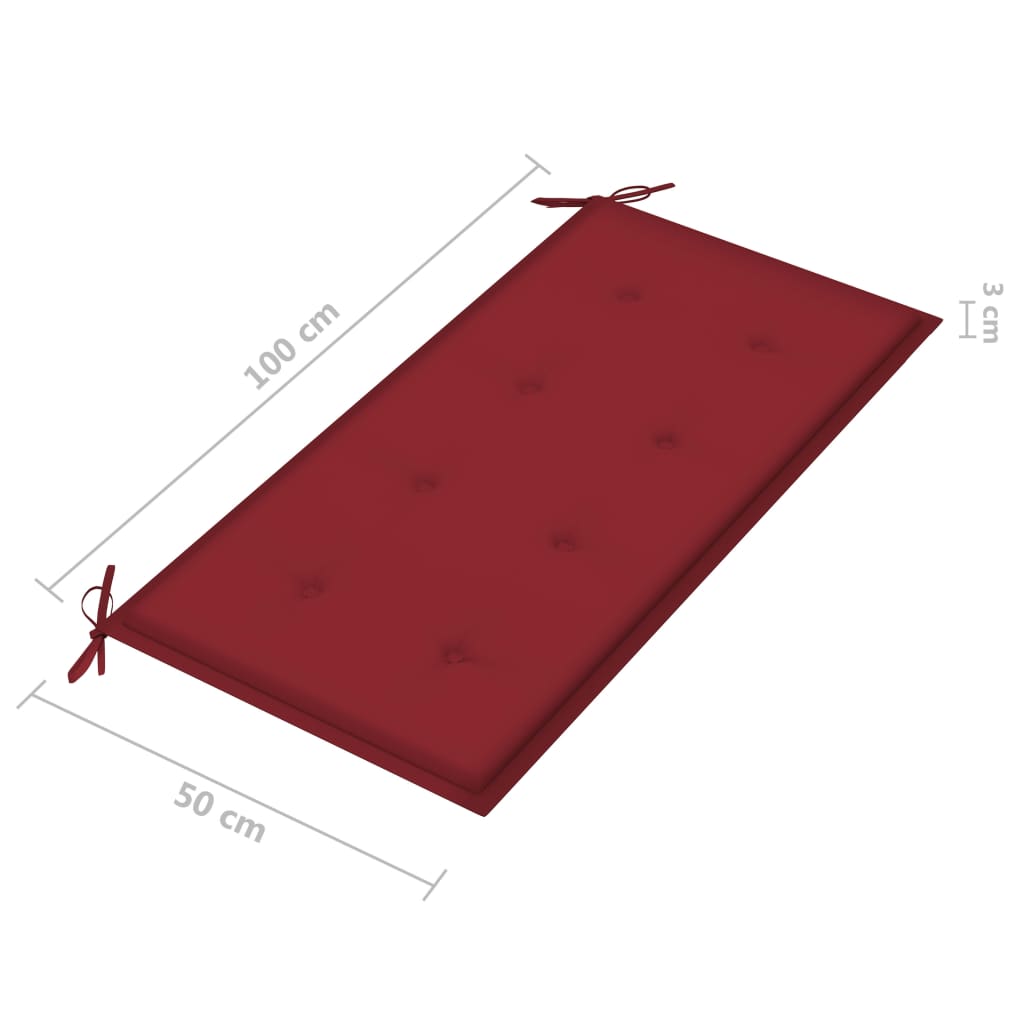 Banc de jardin avec coussin rouge bordeaux 112 cm Teck massif