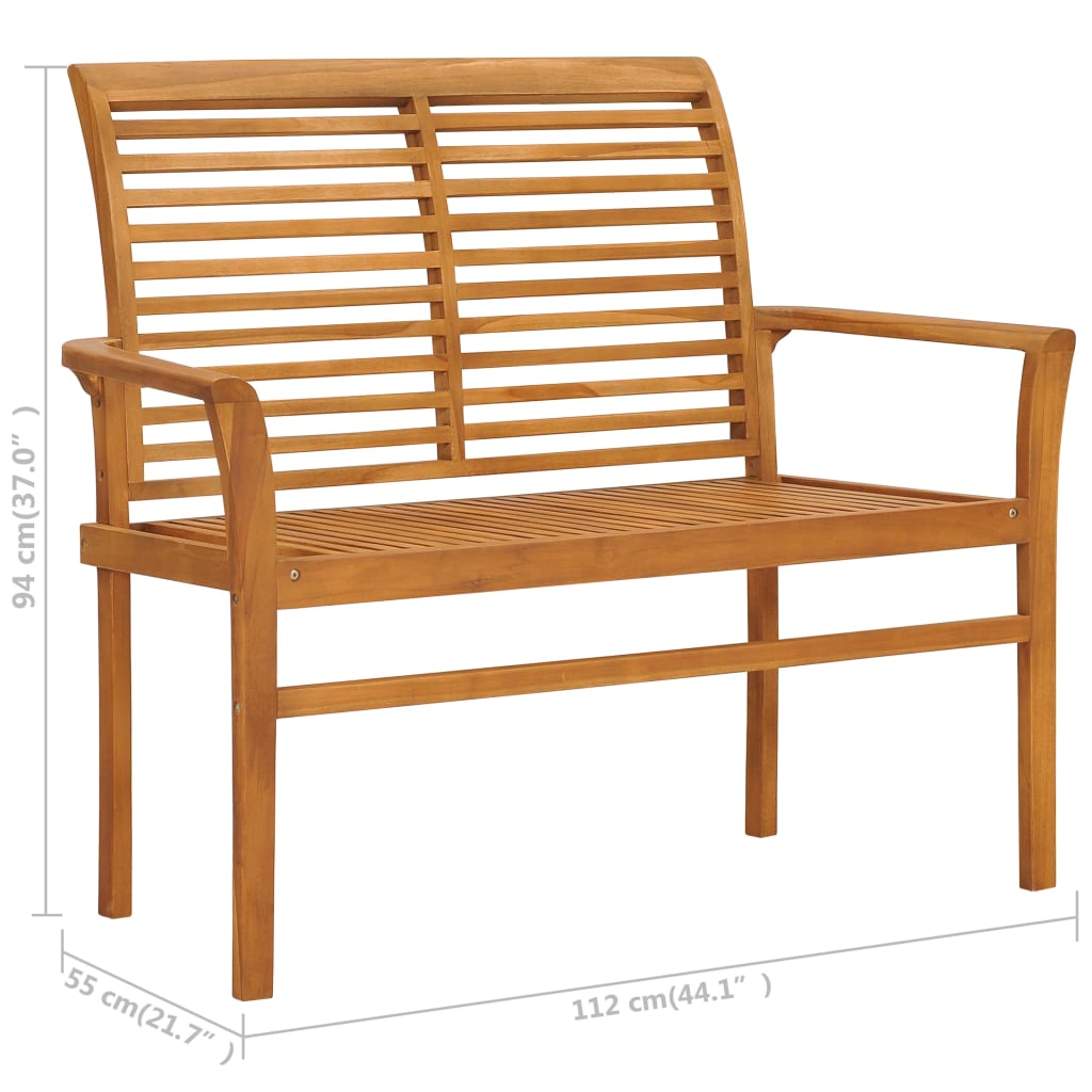 Banc de jardin avec coussin gris 112 cm Bois de teck massif