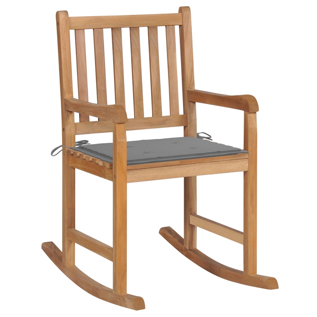 Rocking chair with grey cushion Solid teak wood