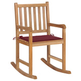 Rocking chair with burgundy red cushion Teak wood