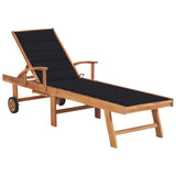 Chaise longue with black cushion Solid teak wood