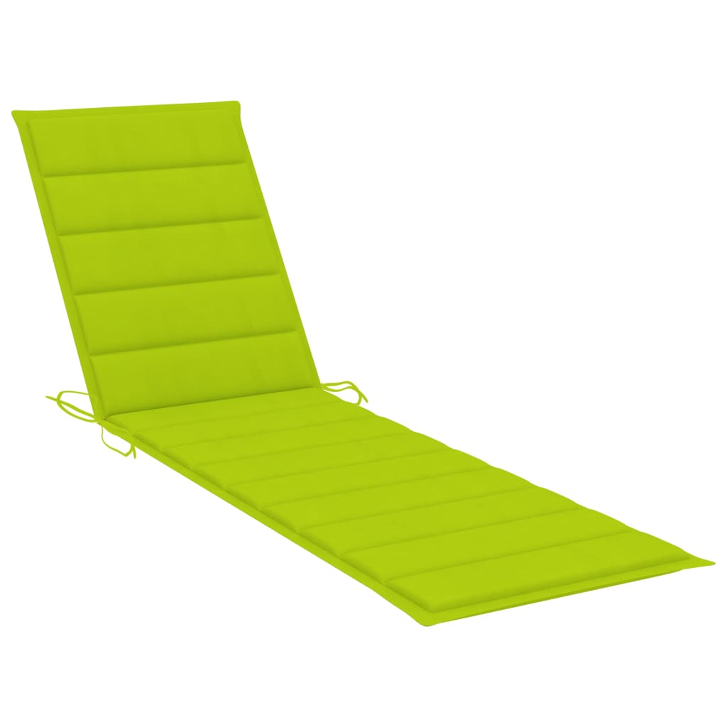 Chaise longue avec coussin vert vif Bois de teck solide