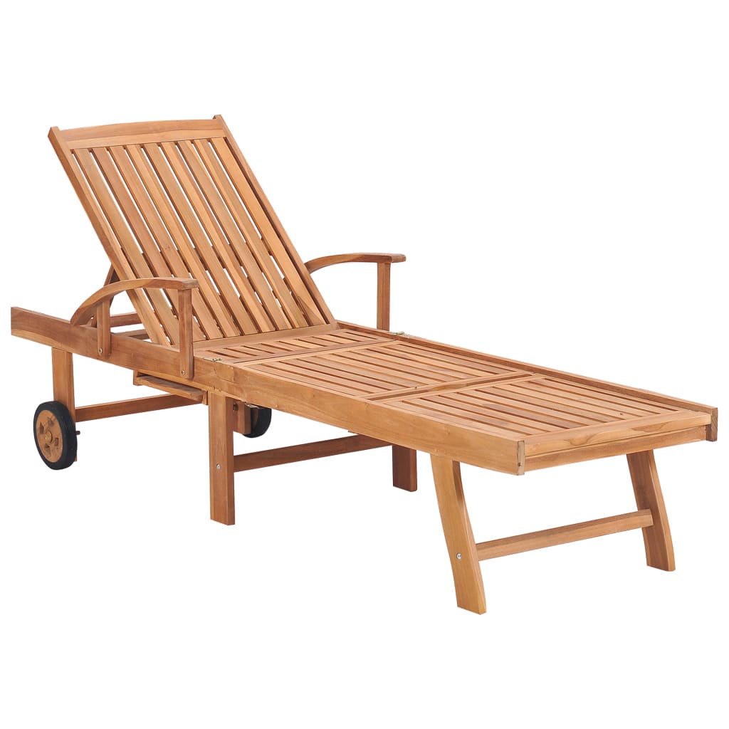 Chaise longue avec coussin à carreaux rouge Bois de teck solide