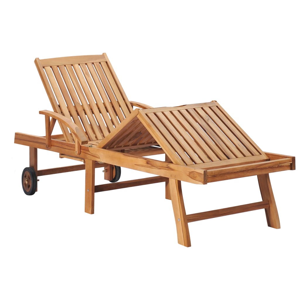 Chaise longue avec coussin à carreaux rouge Bois de teck solide