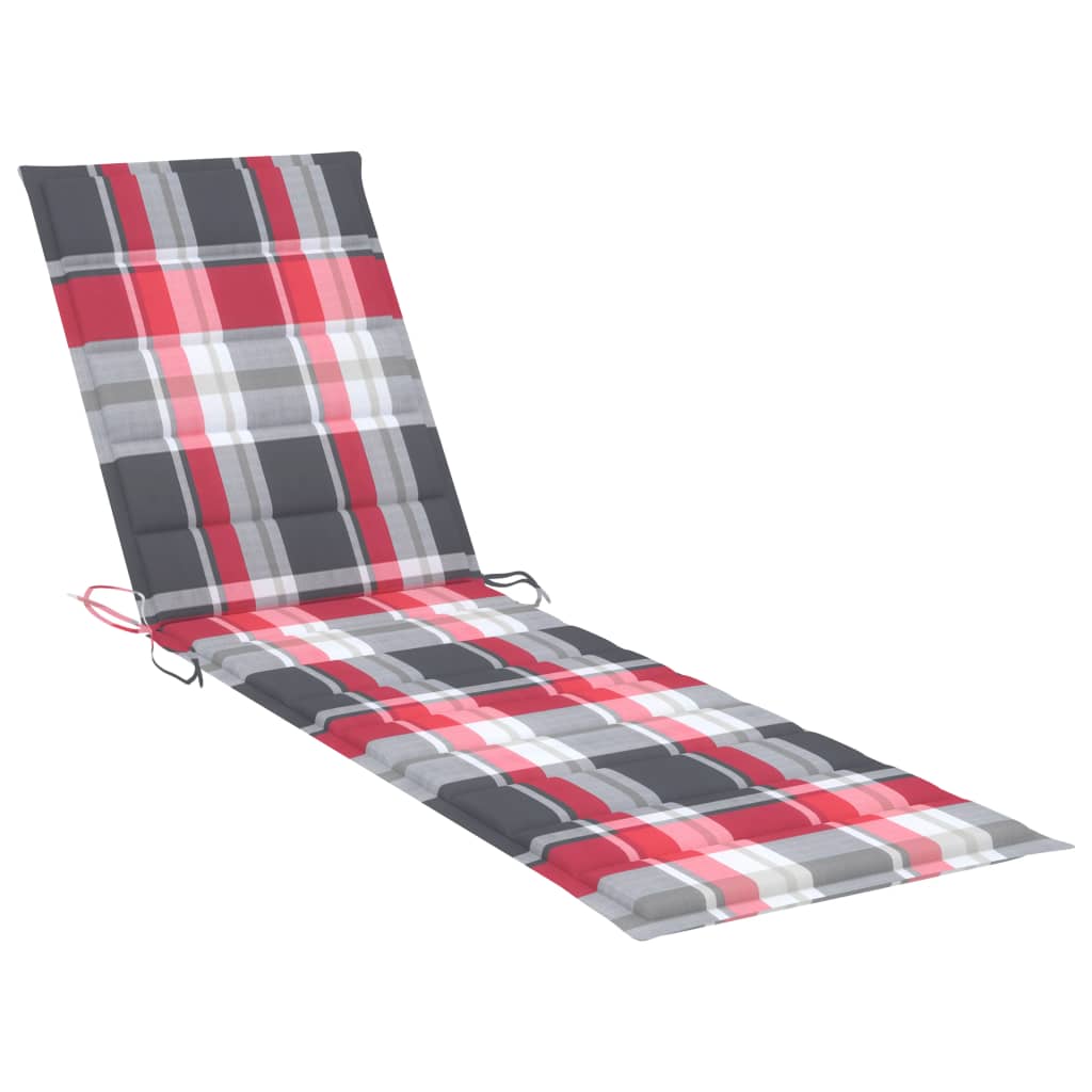 Chaise longue avec coussin à carreaux rouge Bois de teck solide