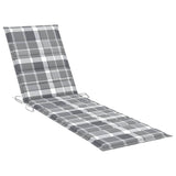 Chaise longue avec coussin à carreaux gris Bois de teck solide