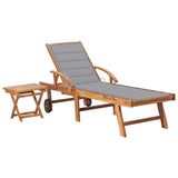 Chaise longue with table and cushion Solid teak wood