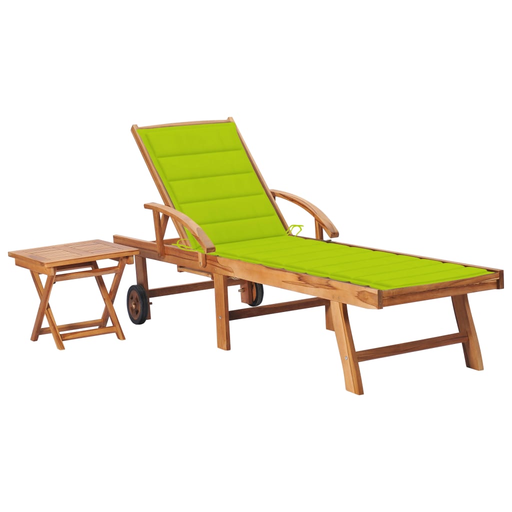 Chaise longue avec table et coussin Bois de teck solide