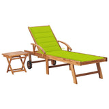 Chaise longue avec table et coussin Bois de teck solide