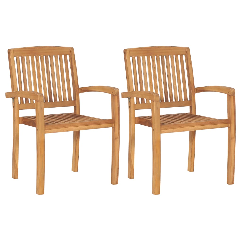 Chaises de jardin lot de 2 et coussins beige Bois teck massif