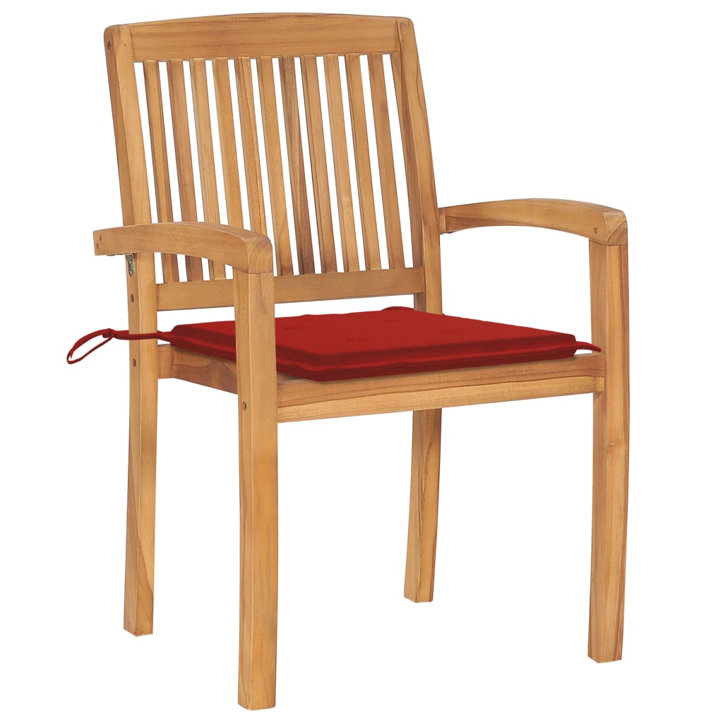 Chaises de jardin lot de 2 et coussins rouge Bois teck massif