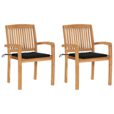 Chaises de jardin lot de 2 et coussins noir Bois de teck massif