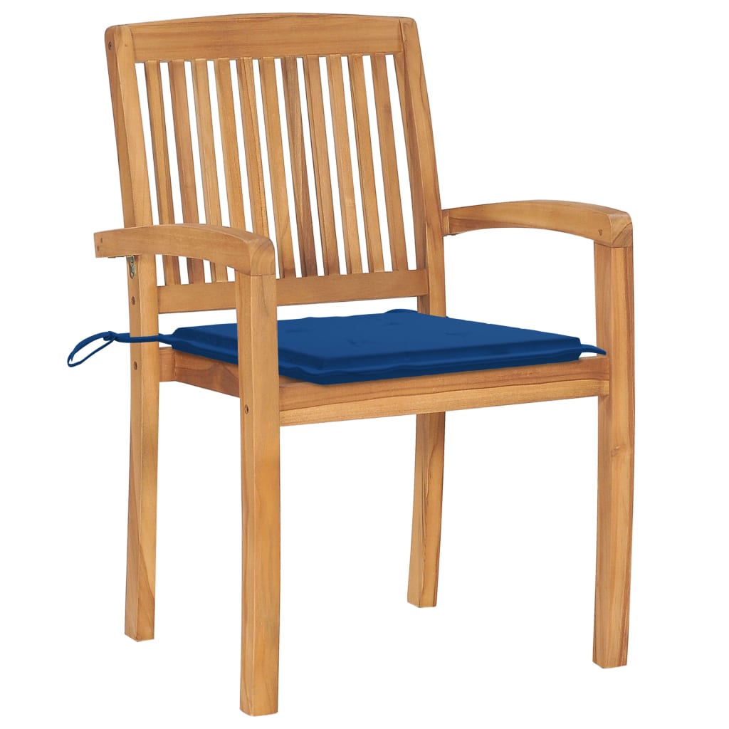 Chaises de jardin lot de 2 avec coussins bleu royal Teck massif