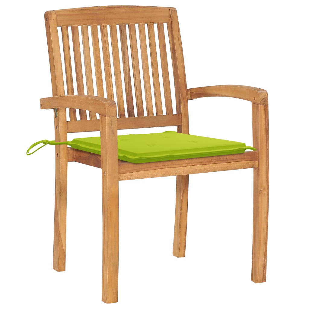 Chaises de jardin lot de 2 avec coussins vert vif Teck massif