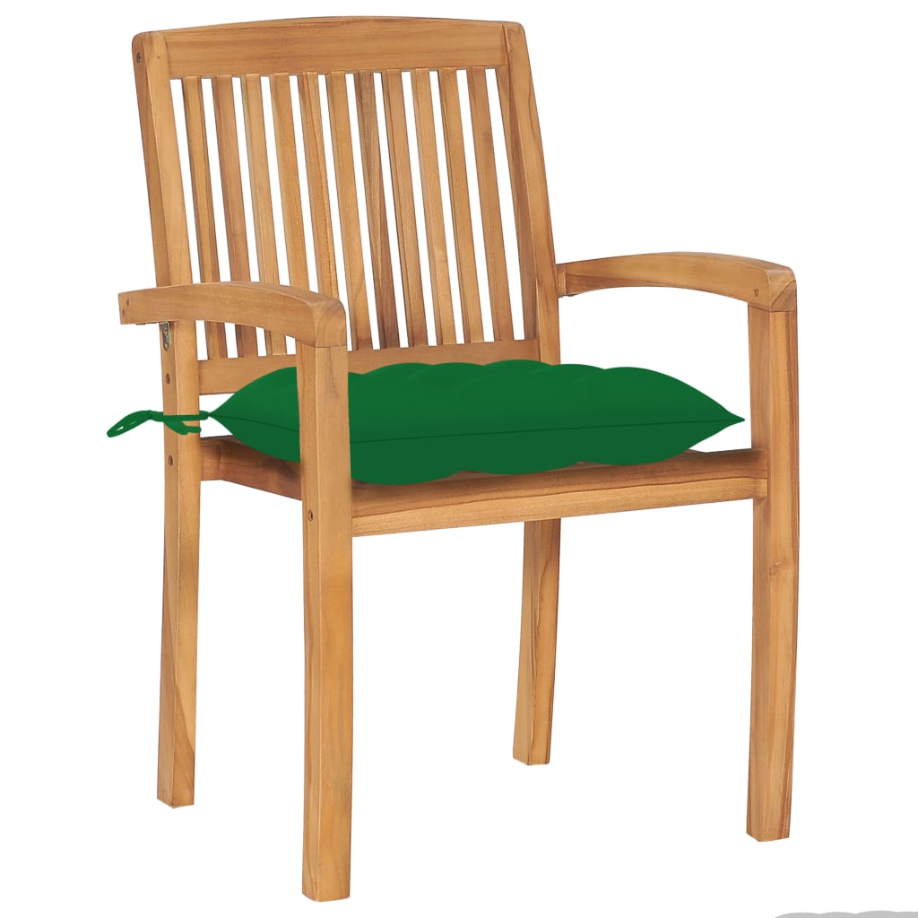 Chaises de jardin lot de 2 et coussins vert Bois de teck massif