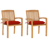 Chaises de jardin lot de 2 et coussins rouge Bois teck massif