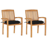 Chaises de jardin lot de 2 et coussins noir Bois de teck massif