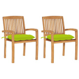 Chaises de jardin lot de 2 avec coussins vert vif Teck massif